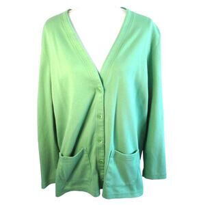 Lands End Women's Green Long Sleeve Button Cardigan Style Jacket/ Sweater Size L